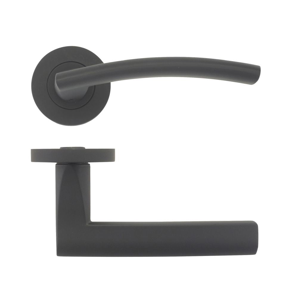 High quality image of the STANZA - Amalfi Lever - Screw On Rose - Black | Sku. zpz080-omb | available to order from Trade Door Handles.