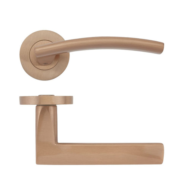 High quality image of the STANZA - Amalfi Lever - Screw On Rose - Tuscan Rose Gold | Sku. zpz080-trg | available to order from Trade Door Handles.