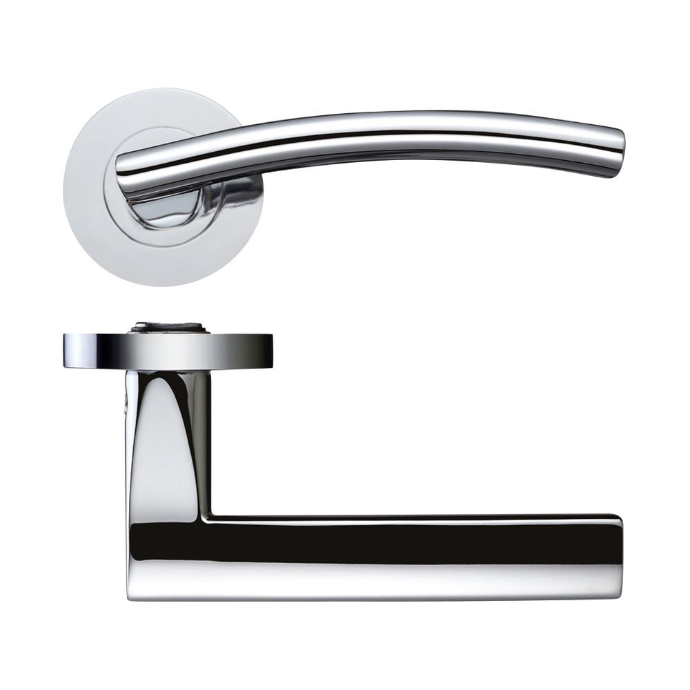 High quality image of the STANZA - Amalfi Lever - Screw On Rose - Polished Chrome | Sku. zpz080cp | available to order from Trade Door Handles.