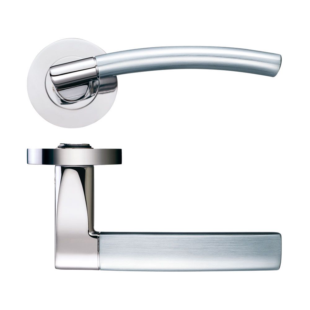 High quality image of the STANZA - Amalfi Lever - Screw On Rose - Polished Nickel/Satin Nickel | Sku. zpz080pnsn | available to order from Trade Door Handles.