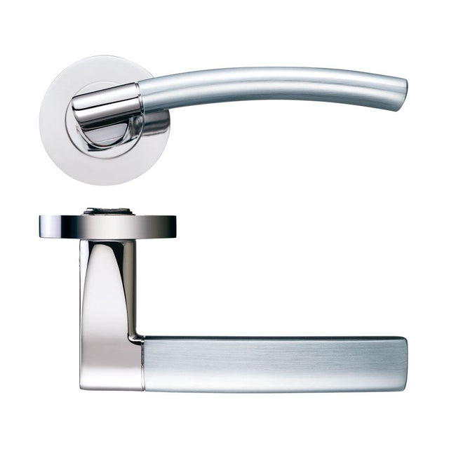 High quality image of the STANZA - Amalfi Lever - Screw On Rose - Polished Nickel/Satin Nickel | Sku. zpz080pnsn | available to order from Trade Door Handles.