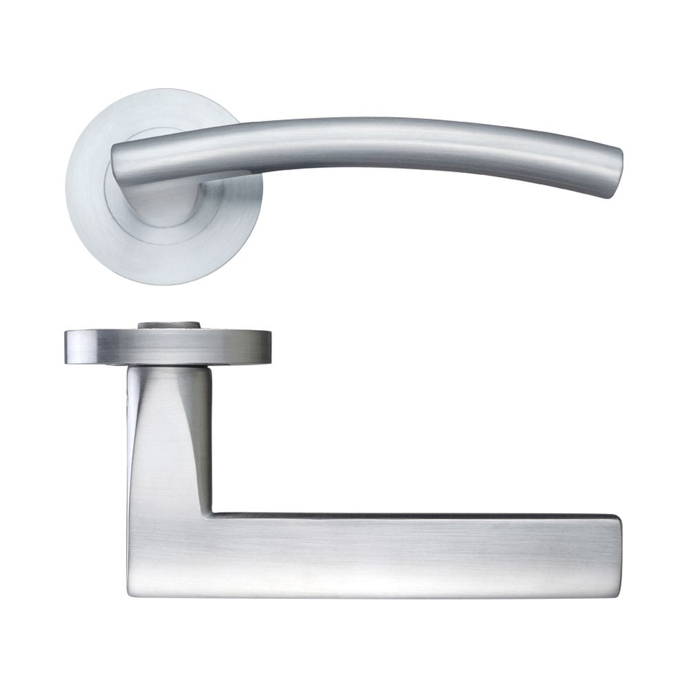 High quality image of the STANZA - Amalfi Lever - Screw On Rose - Satin Chrome | Sku. zpz080sc | available to order from Trade Door Handles.