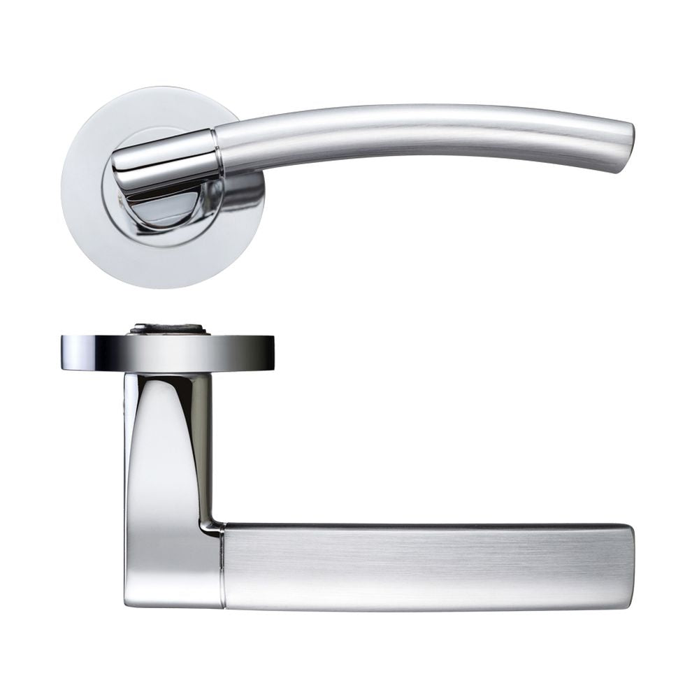 High quality image of the STANZA - Amalfi Lever - Screw On Rose - Satin Chrome/Polished Chrome | Sku. zpz080sccp | available to order from Trade Door Handles.