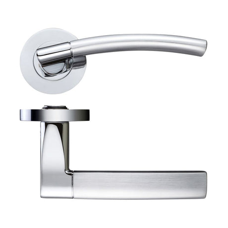 High quality image of the STANZA - Amalfi Lever - Screw On Rose - Satin Chrome/Polished Chrome | Sku. zpz080sccp | available to order from Trade Door Handles.