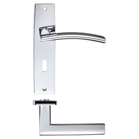 High quality image of the STANZA - Amalfi Lever Lock (57mm c/c) On Backplate - 180x43mm - Polished Chrome | Sku. zpz081cp | available to order from Trade Door Handles.