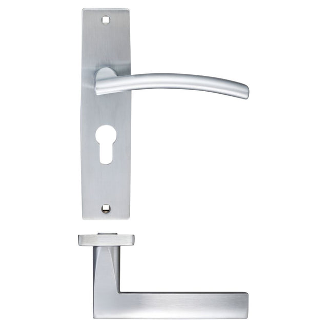 High quality image of the STANZA - Amalfi Lever Euro Lock (47.5mm c/c) On Backplate - 180x43mm - Satin Chrome | Sku. zpz081epsc | available to order from Trade Door Handles.