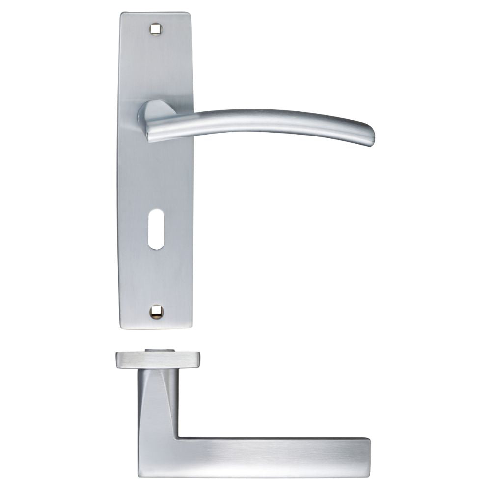 High quality image of the STANZA - Amalfi Lever Lock (57mm c/c) On Backplate - 180x43mm - Satin Chrome | Sku. zpz081sc | available to order from Trade Door Handles.