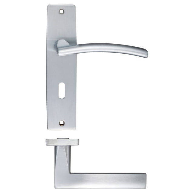 High quality image of the STANZA - Amalfi Lever Lock (57mm c/c) On Backplate - 180x43mm - Satin Chrome | Sku. zpz081sc | available to order from Trade Door Handles.