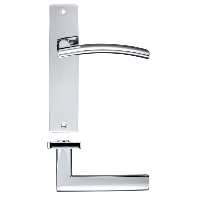High quality image of the STANZA - Amalfi Lever Latch On Backplate - 180x43mm - Polished Chrome | Sku. zpz082cp | available to order from Trade Door Handles.
