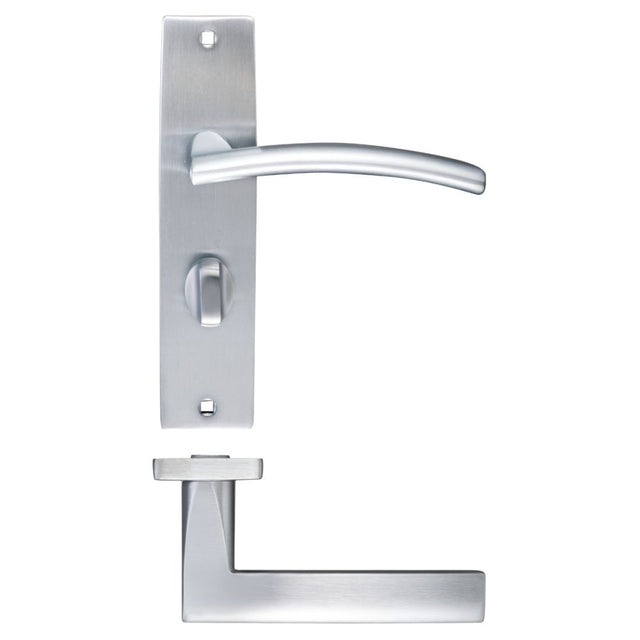 High quality image of the STANZA - Amalfi Lever Bathroom (57mm c/c) On Backplate - 180x43mm - Satin Chrome | Sku. zpz083sc | available to order from Trade Door Handles.
