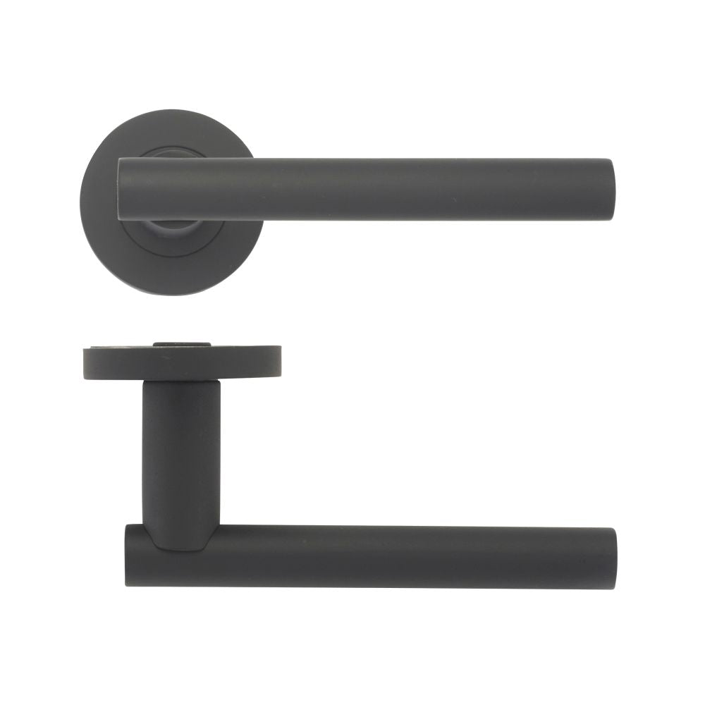 High quality image of the STANZA - Lucca Lever - Screw On Rose - Black | Sku. zpz090-omb | available to order from Trade Door Handles.
