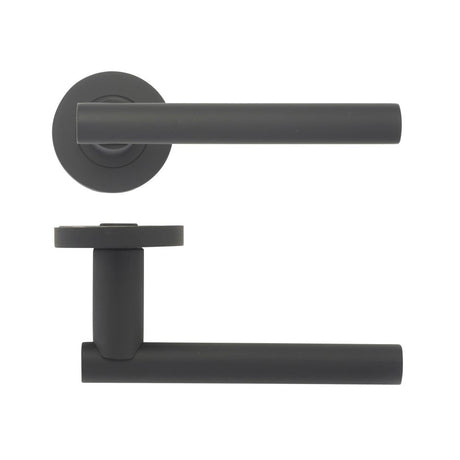 High quality image of the STANZA - Lucca Lever - Screw On Rose - Black | Sku. zpz090-omb | available to order from Trade Door Handles.