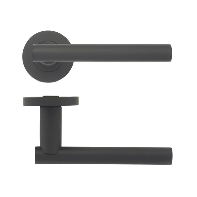 High quality image of the STANZA - Lucca Lever - Screw On Rose - Black | Sku. zpz090-omb | available to order from Trade Door Handles.