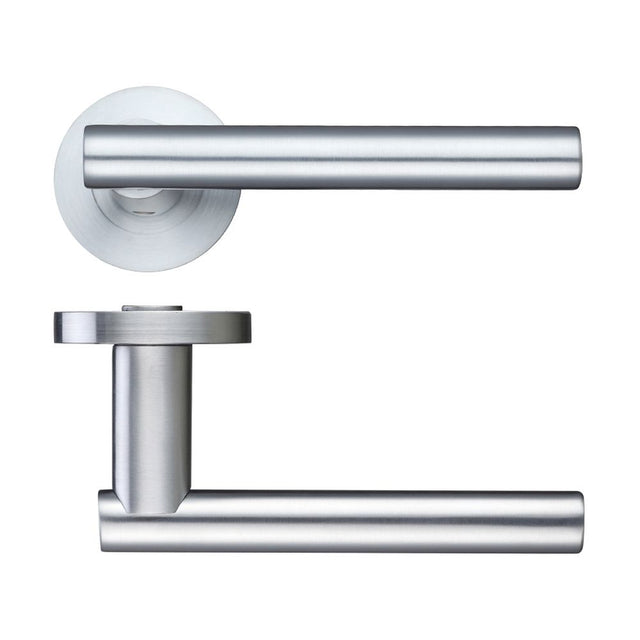 High quality image of the STANZA - Lucca Lever - Screw On Rose - Satin Chrome | Sku. zpz090sc | available to order from Trade Door Handles.