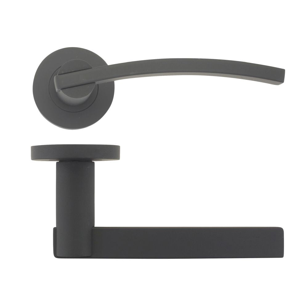 High quality image of the STANZA - Adria Lever on round rose - Black | Sku. zpz100-omb | available to order from Trade Door Handles.