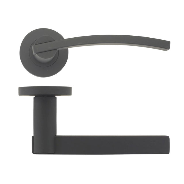 High quality image of the STANZA - Adria Lever on round rose - Black | Sku. zpz100-omb | available to order from Trade Door Handles.