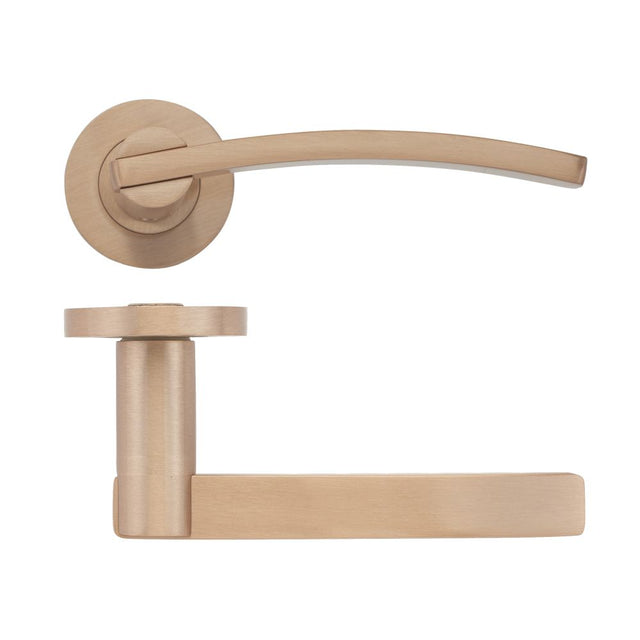 High quality image of the STANZA - Adria lever on round rose - Tuscan Rose Gold | Sku. zpz100-trg | available to order from Trade Door Handles.