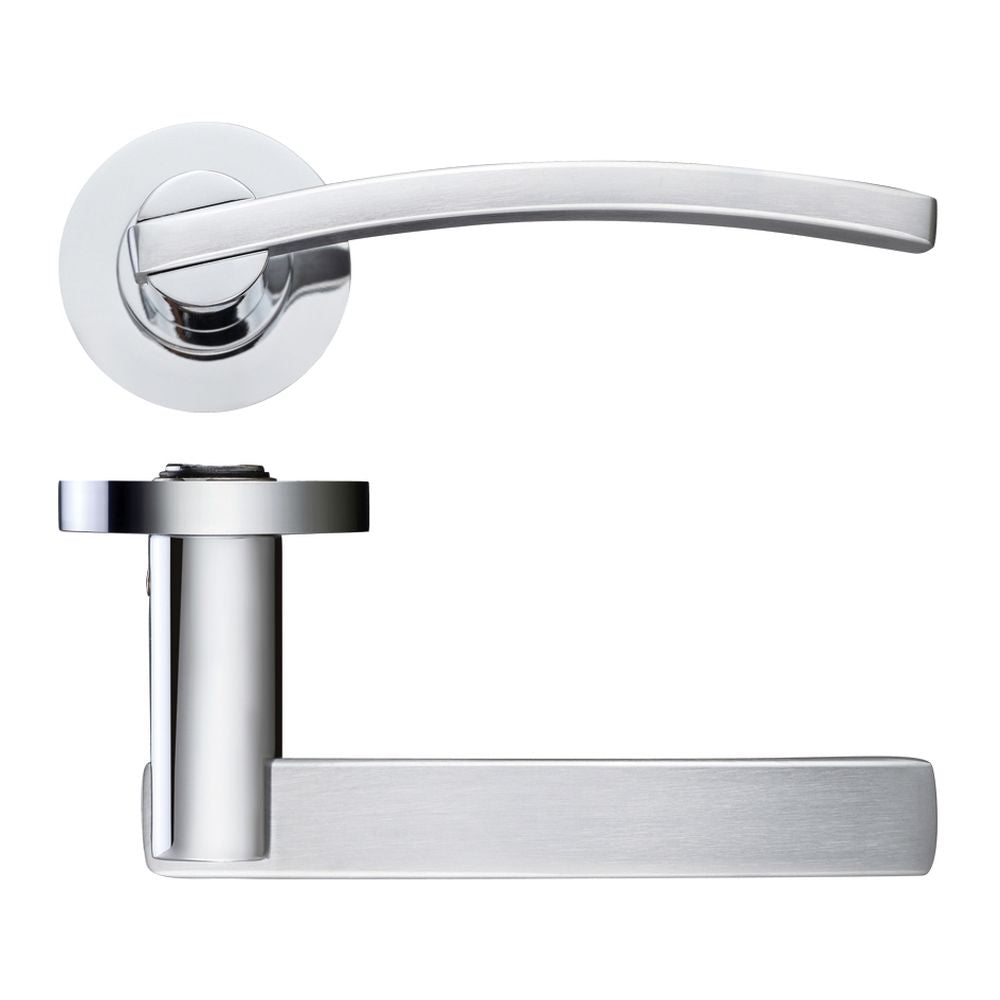High quality image of the STANZA - Adria lever on round rose - Satin Chrome/Polished Chrome | Sku. zpz100sccp | available to order from Trade Door Handles.