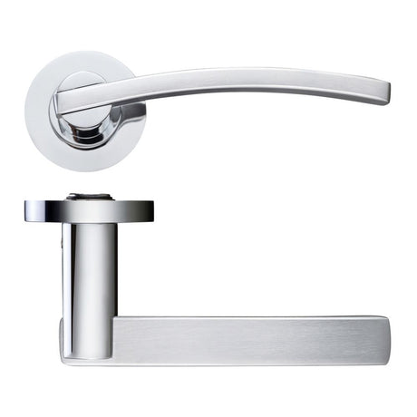 High quality image of the STANZA - Adria lever on round rose - Satin Chrome/Polished Chrome | Sku. zpz100sccp | available to order from Trade Door Handles.