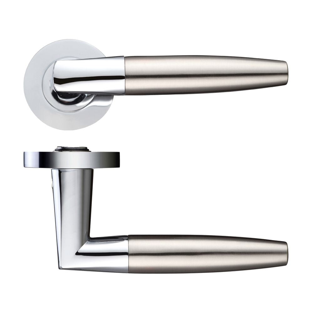 High quality image of the STANZA - Atlanta lever on round rose - Polished Chrome/Satin Nickel | Sku. zpz110cpsn | available to order from Trade Door Handles.