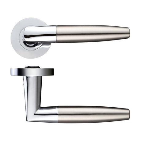 High quality image of the STANZA - Atlanta lever on round rose - Polished Chrome/Satin Nickel | Sku. zpz110cpsn | available to order from Trade Door Handles.