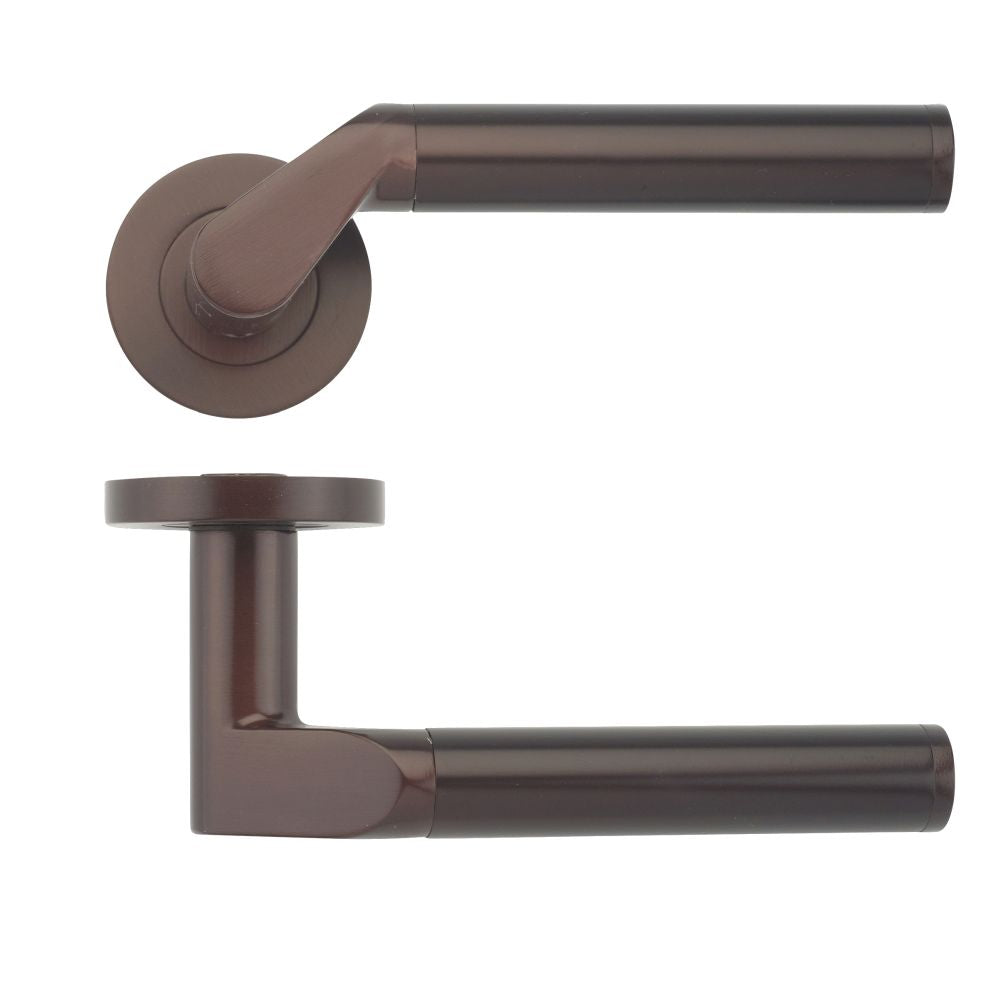 High quality image of the STANZA - Venus lever on round rose - Bronze | Sku. zpz120-etb | available to order from Trade Door Handles.