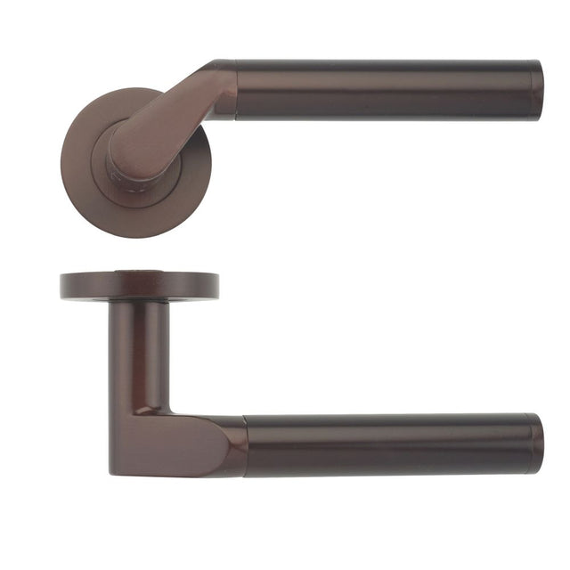 High quality image of the STANZA - Venus lever on round rose - Bronze | Sku. zpz120-etb | available to order from Trade Door Handles.