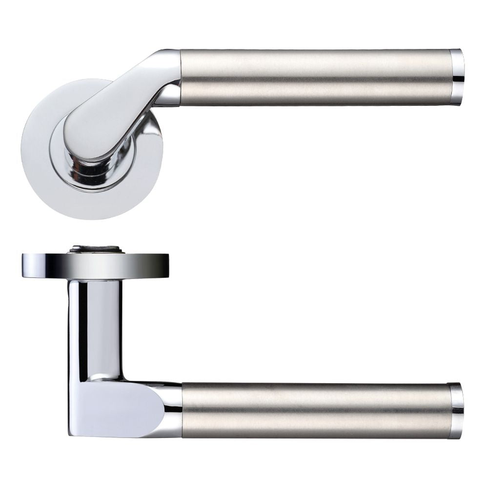 High quality image of the STANZA - Venus lever on round rose - Polished Stainless Steel | Sku. zpz120cpss | available to order from Trade Door Handles.