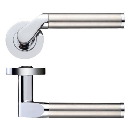 High quality image of the STANZA - Venus lever on round rose - Polished Stainless Steel | Sku. zpz120cpss | available to order from Trade Door Handles.