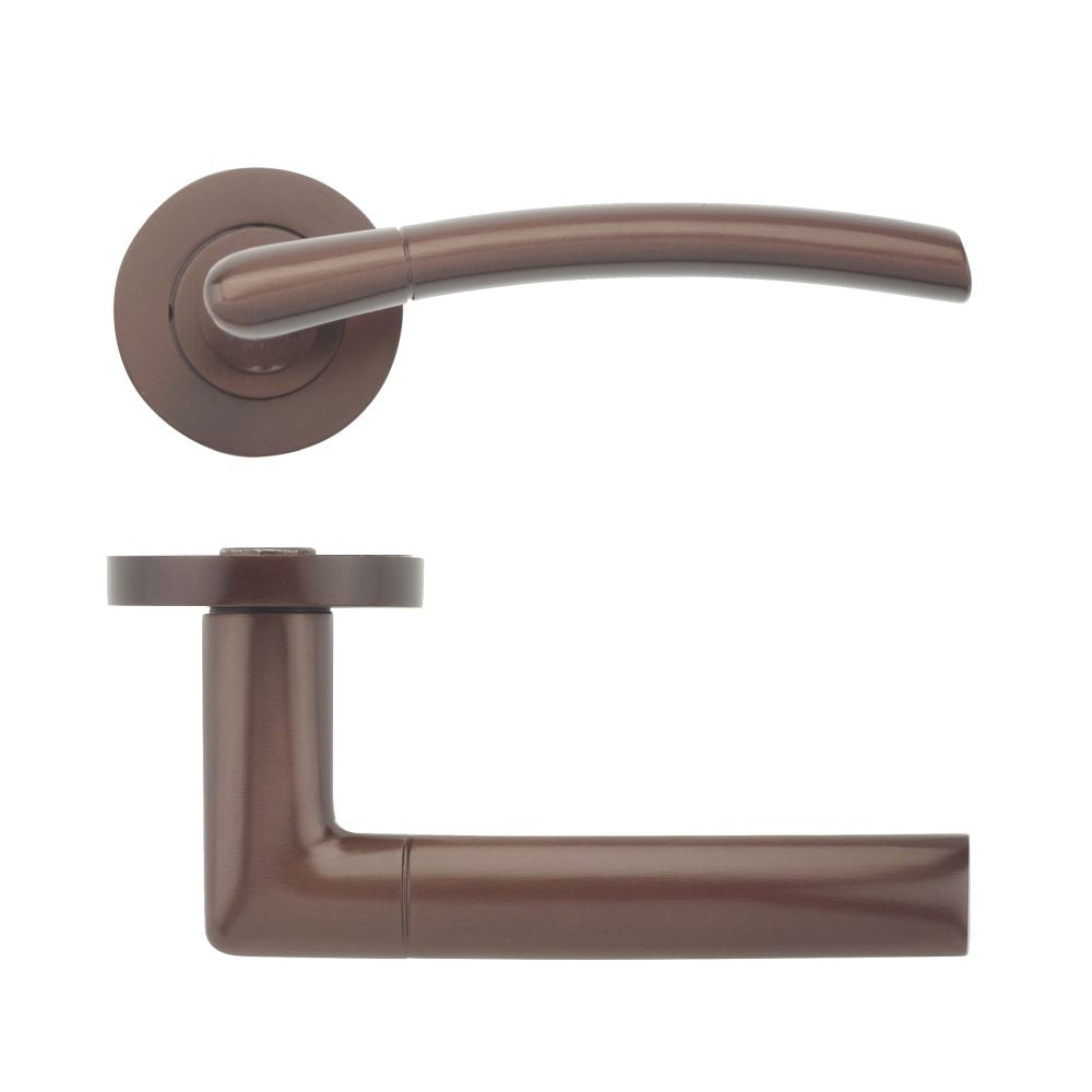 High quality image of the STANZA - Olympus lever on round rose - Bronze | Sku. zpz140-etb | available to order from Trade Door Handles.