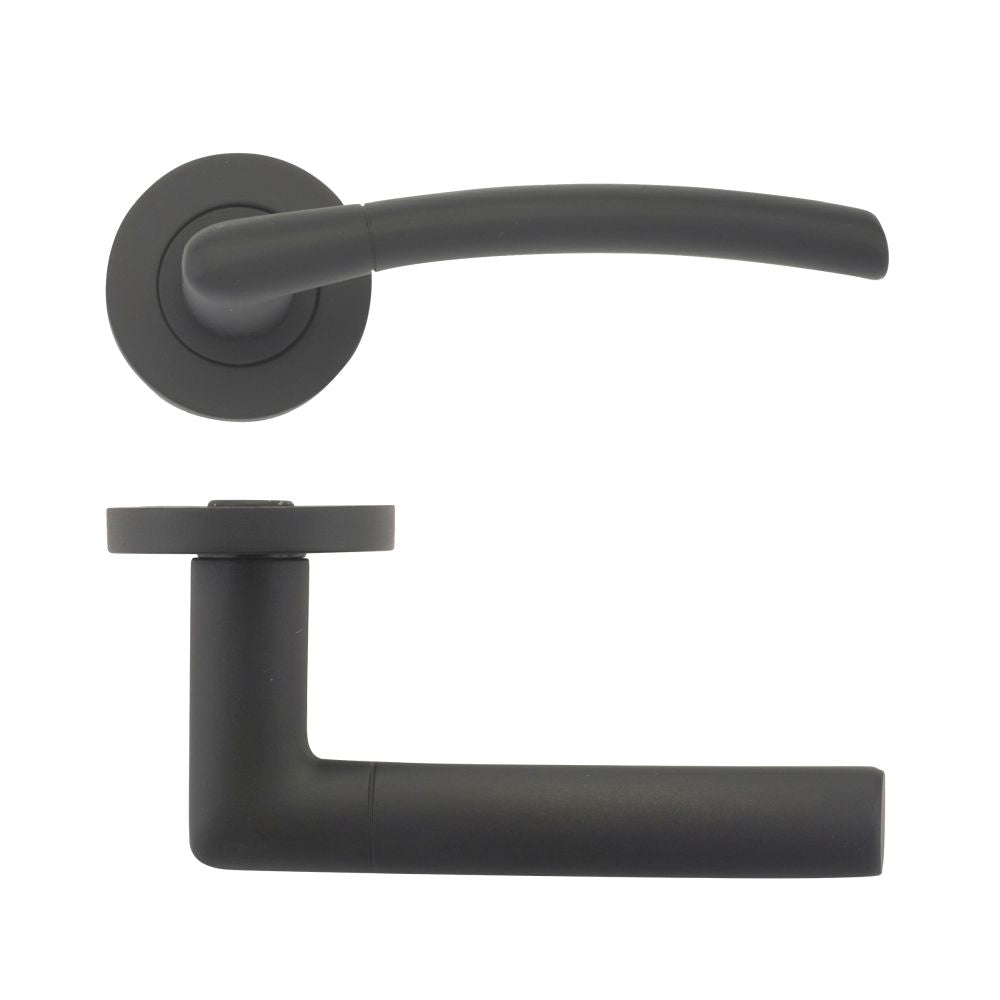 High quality image of the STANZA - Olympus lever on round rose - Black | Sku. zpz140-omb | available to order from Trade Door Handles.