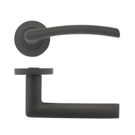 High quality image of the STANZA - Olympus lever on round rose - Black | Sku. zpz140-omb | available to order from Trade Door Handles.