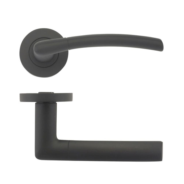 High quality image of the STANZA - Olympus lever on round rose - Black | Sku. zpz140-omb | available to order from Trade Door Handles.