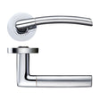 High quality image of the STANZA - Olympus lever on round rose - Satin Chrome/Polished Chrome | Sku. zpz140sccp | available to order from Trade Door Handles.