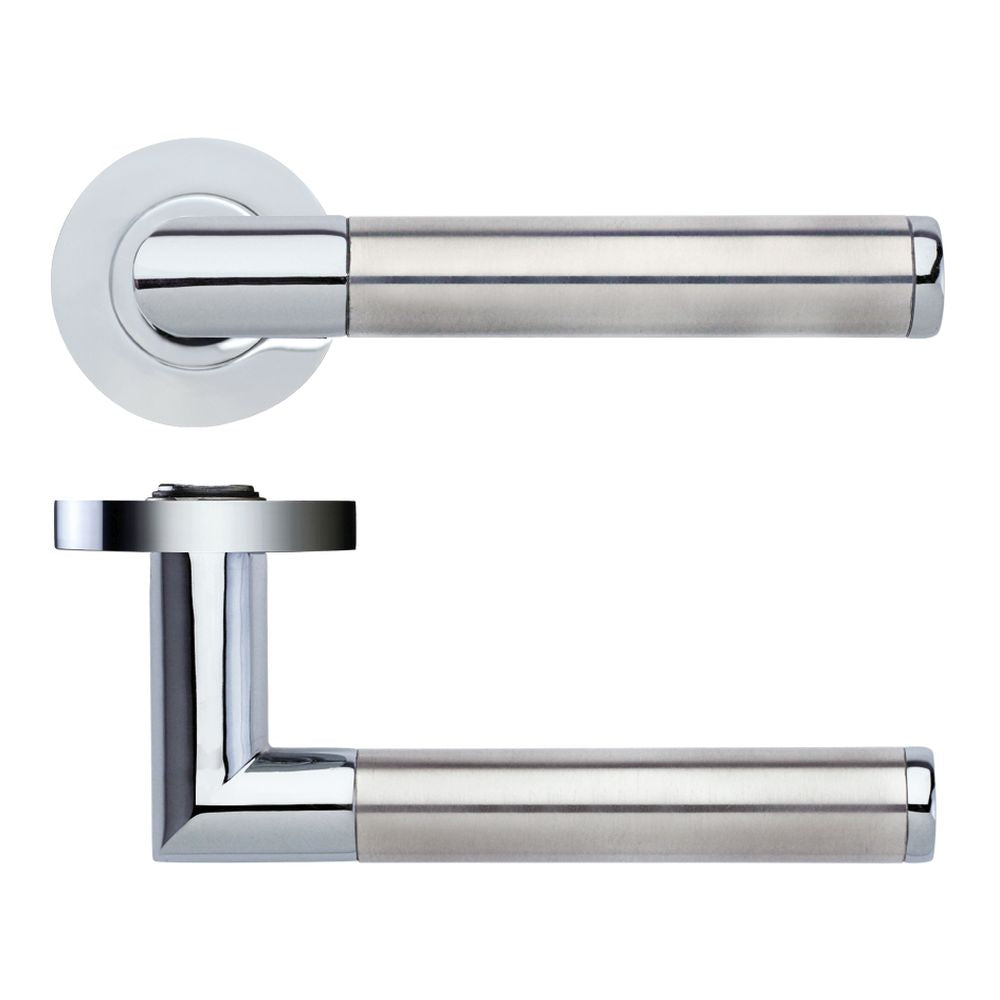 High quality image of the STANZA - Luna lever on round rose - Polished Stainless Steel | Sku. zpz170cpss | available to order from Trade Door Handles.