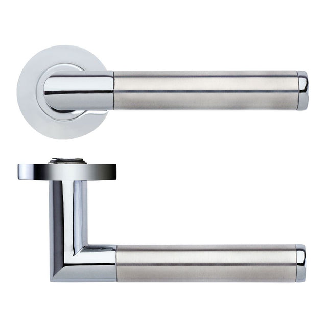 High quality image of the STANZA - Luna lever on round rose - Polished Stainless Steel | Sku. zpz170cpss | available to order from Trade Door Handles.