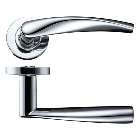 High quality image of the STANZA - Vesta lever on round rose - Polished Chrome | Sku. zpz210cp | available to order from Trade Door Handles.