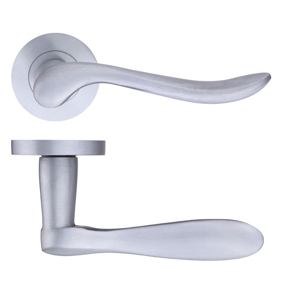 High quality image of the STANZA - Lincoln Lever - Screw on Rose - Satin Chrome | Sku. zpz240sc | available to order from Trade Door Handles.