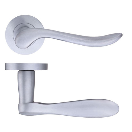 High quality image of the STANZA - Lincoln Lever - Screw on Rose - Satin Chrome | Sku. zpz240sc | available to order from Trade Door Handles.