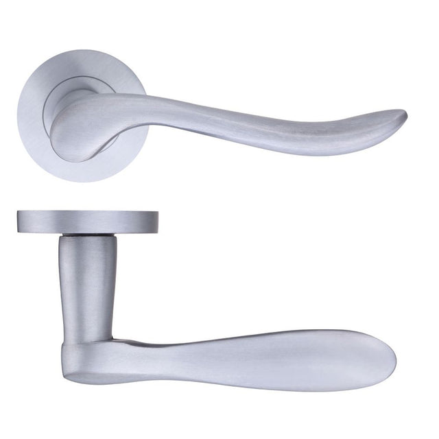 High quality image of the STANZA - Lincoln Lever - Screw on Rose - Satin Chrome | Sku. zpz240sc | available to order from Trade Door Handles.