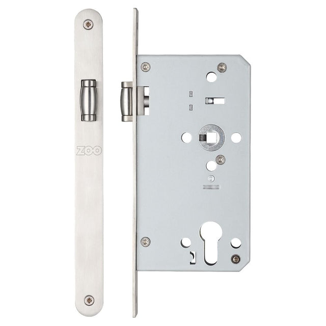 High quality image of the Vier - Roller Din Latch - Backset 60mm Radius - Stain Stainless Steel | Sku. zrd0060lrss | available to order from Trade Door Handles.