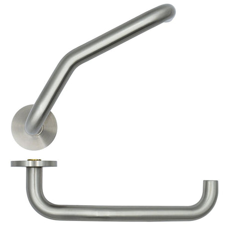 High quality image of the Zoo Hardware - Cranked Return To Door Lever on 53mm x 6.5mm Sprung Rose - Sat.St.Steel | Sku. zs-sshf130-sss | available to order from Trade Door Handles in Kendal.