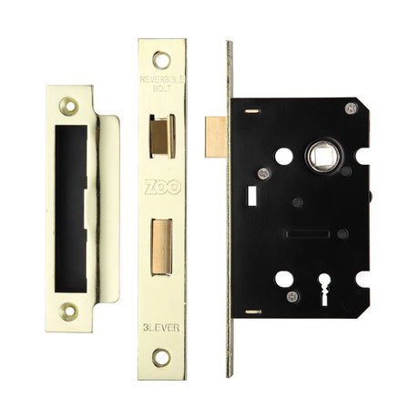 High quality image of the Zoo Hardware - 3 Lever Mortice Sashlock, 64mm - 57mm Centres, Square, Polished Brass Finish - PVD Brass | Sku. zsc364pvd | available to order from Trade Door Handles.