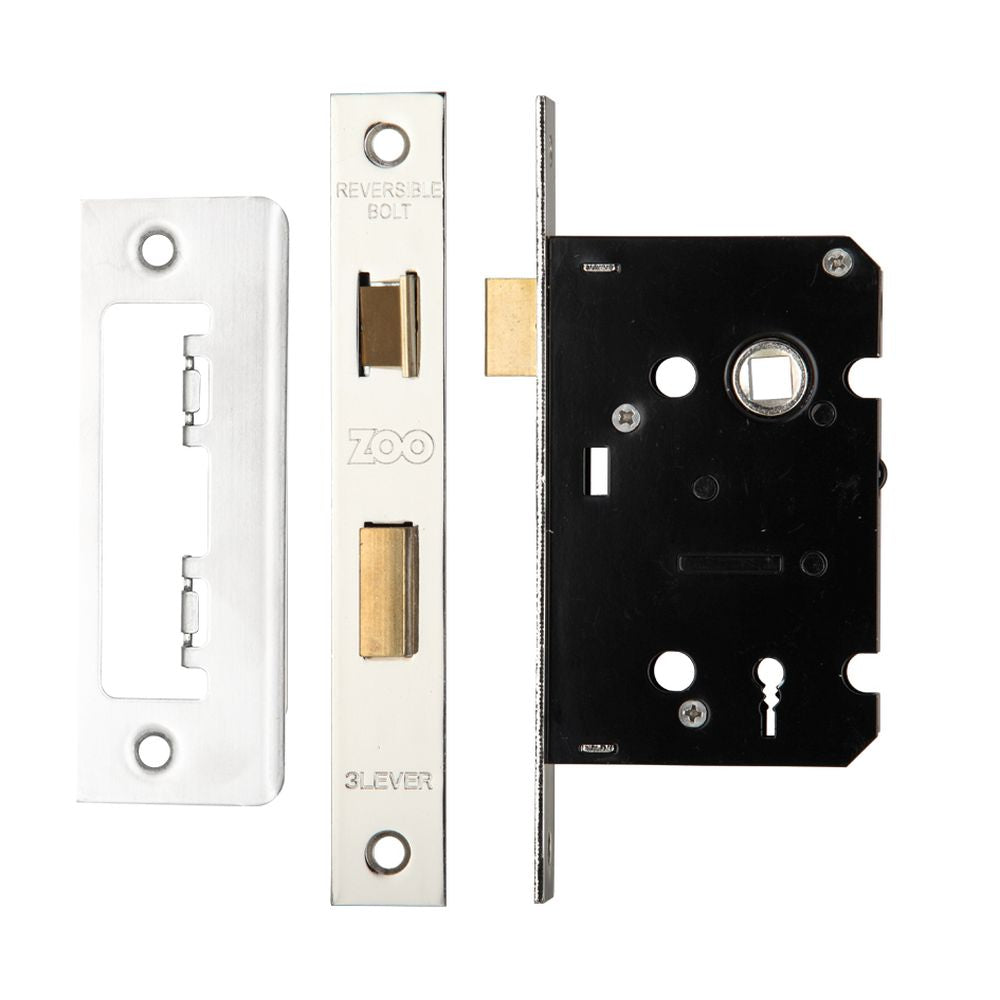 High quality image of the Zoo Hardware - 3 Lever Mortice Sashlock, 64mm - 57mm Centres, Square - Stain Stainless Steel | Sku. zsc364ss | available to order from Trade Door Handles.