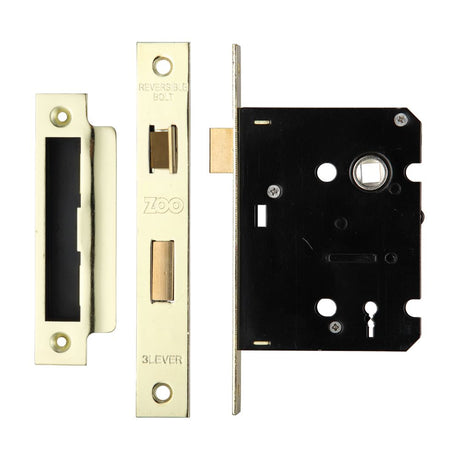 High quality image of the Zoo Hardware - 3 Lever Mortice Sashlock, 76mm - 57mm Centres, Square, Polished Brass Finish - PVD Brass | Sku. zsc376pvd | available to order from Trade Door Handles.
