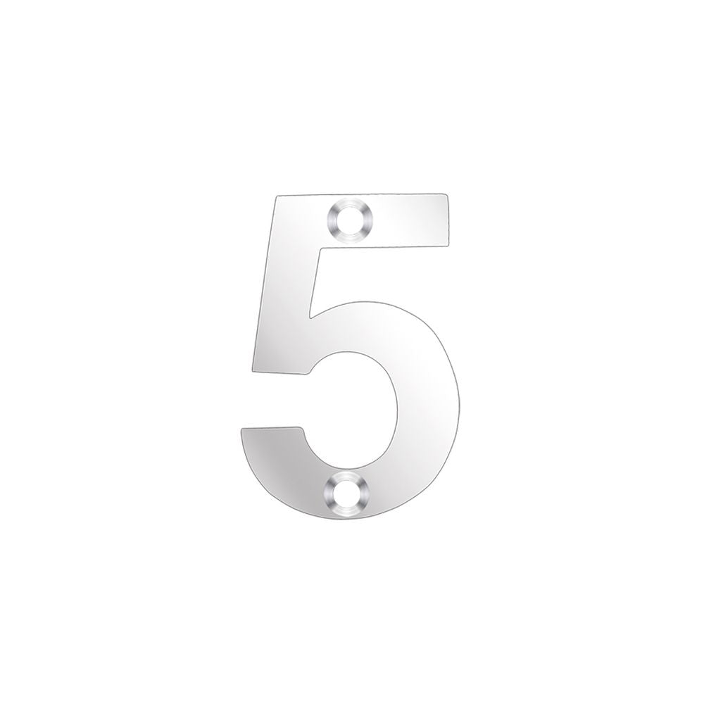 High quality image of the Zoo Hardware - Numerals - No 5 - 50mm - Polished Stainless Steel | Sku. zsn05ps | available to order from Trade Door Handles.