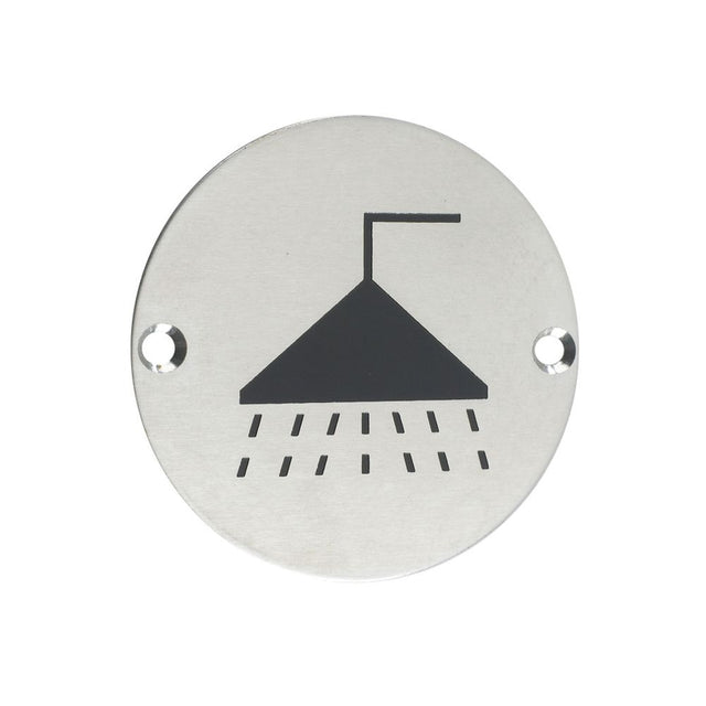 High quality image of the Zoo Hardware - Signage - Shower - 76mm dia - Stain Stainless Steel | Sku. zss04ss | available to order from Trade Door Handles.