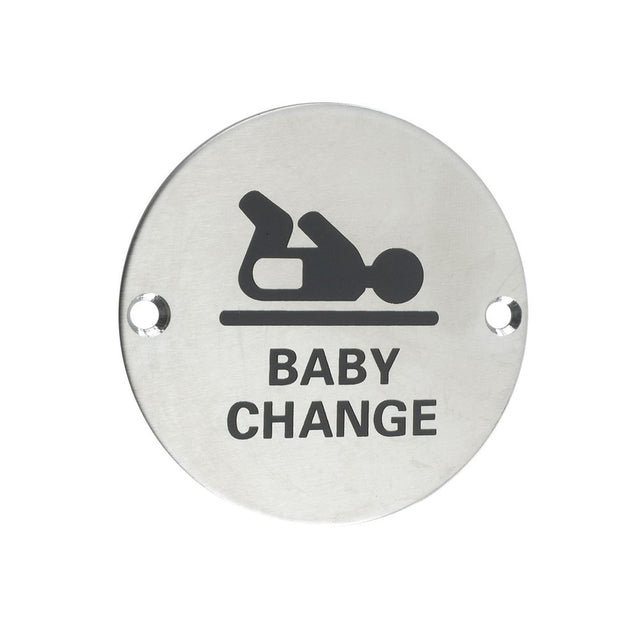 High quality image of the Zoo Hardware - Signage - Baby Change - 76mm dia - Stain Stainless Steel | Sku. zss08ss | available to order from Trade Door Handles.