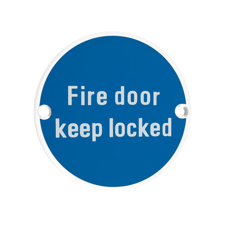 High quality image of the Zoo Hardware - Signage - Fire Door Keep Locked - 76mm dia Powder Coated Matt White | Sku. zss10-pcw | available to order from Trade Door Handles.