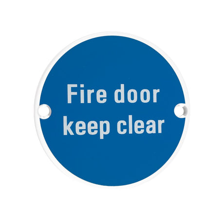 High quality image of the Zoo Hardware - Signage - Fire Door Keep Clear - 76mm dia Powder Coated Matt White | Sku. zss11-pcw | available to order from Trade Door Handles.